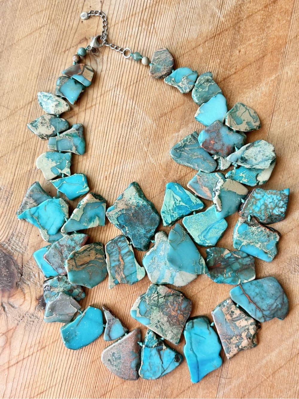 Vintage LUC CN Sterling Silver Turquoise Double Strand Slab Necklace